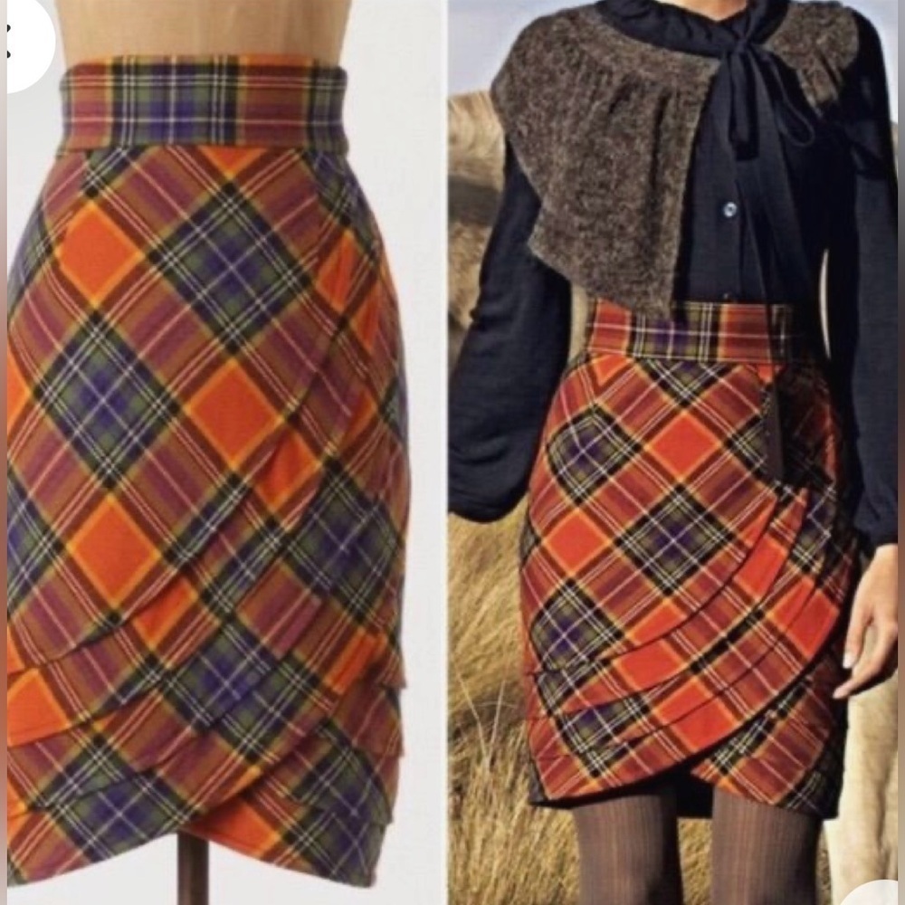 Y2K Plenty by Tracy Reese Anthropologie Plaid Wool blend Skirt size 0